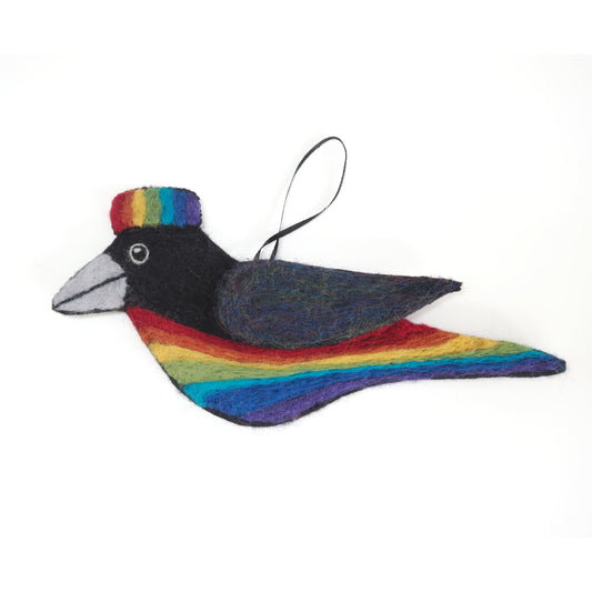 LARGE RAINBOW CROW Wool Needle-Felted Crow Hanging