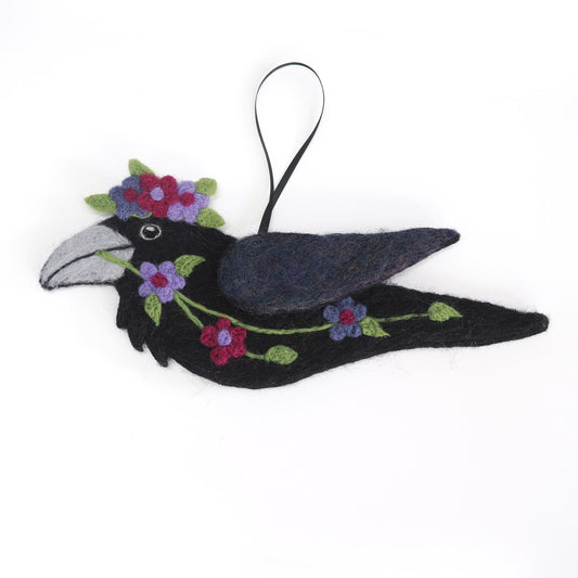 PURPLE SPRING GARLAND Wool Needle-Felted Raven Hanging