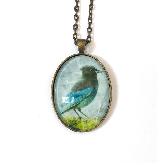 STELLER'S JAY - Large Glass Pendant - SALE