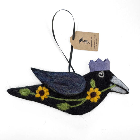 SUNFLOWER 2 Wool Needle-Felted Crow Hanging