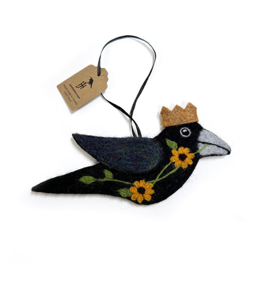 SUNFLOWERS 1 Wool Needle-Felted Crow Hanging