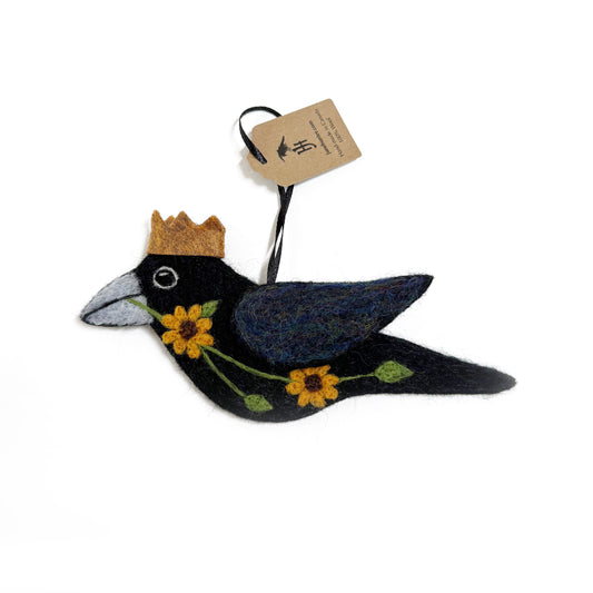SUNFLOWERS 2 Wool Needle-Felted Crow Hanging