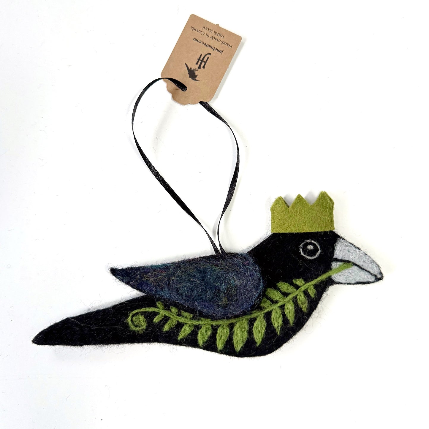 FERN Wool Needle-Felted Crow Hanging
