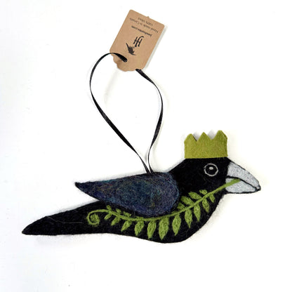 FERN Wool Needle-Felted Crow Hanging