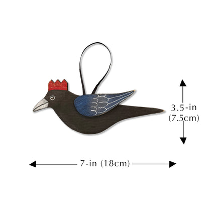 MEDIUM CROW WITH GOLDEN CROWN — Hand-Painted Wooden Crow Hanging
