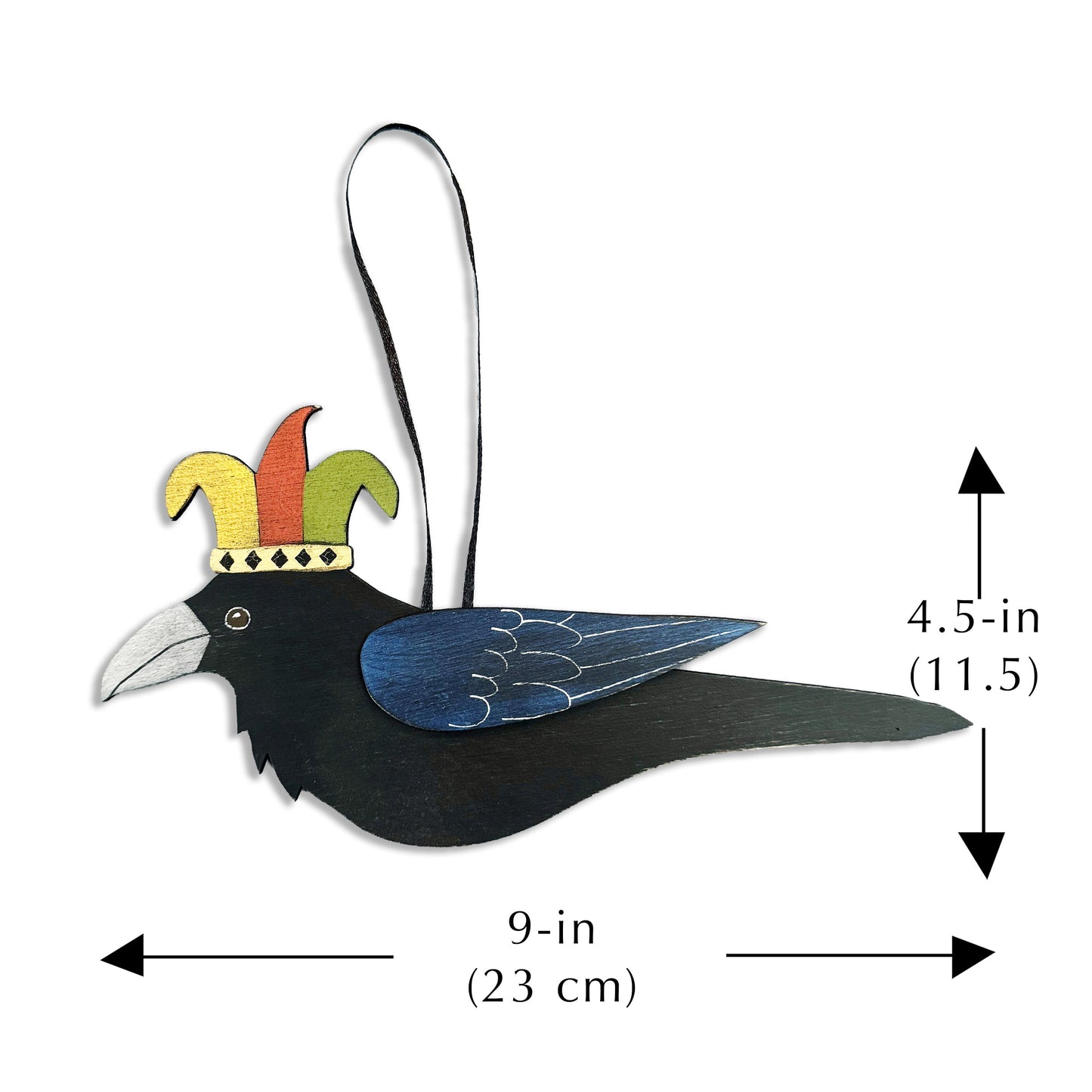 JESTER RAVEN 1 — Hand-Painted Wooden Raven Hanging 3