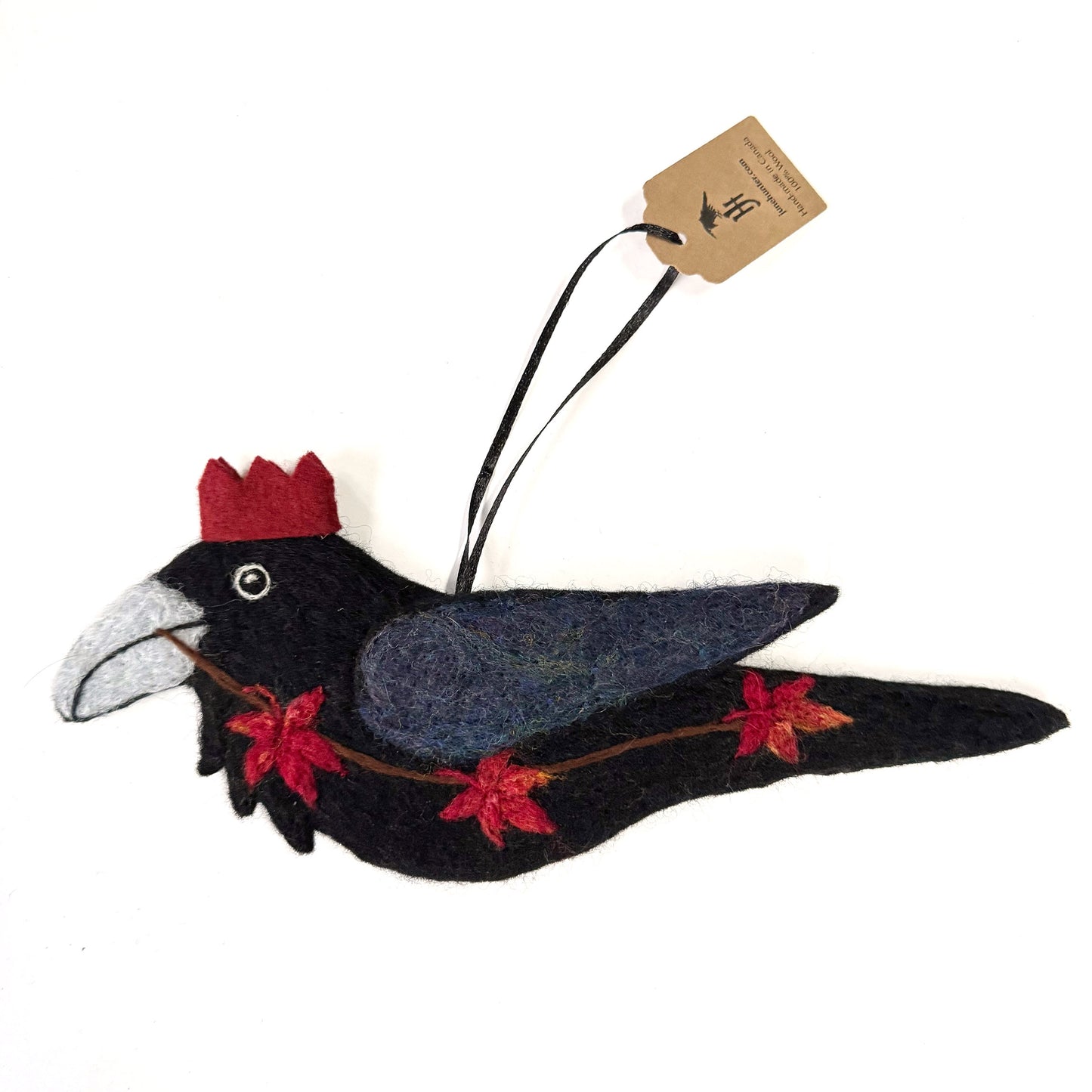 MAPLE LEAVES Wool Needle-Felted Raven Hanging