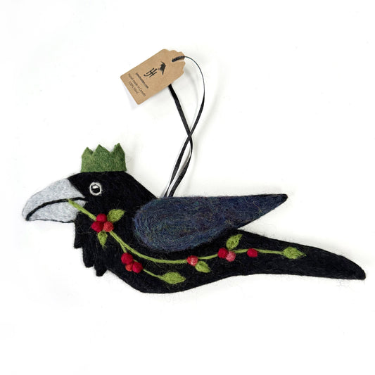 RED BERRIES Wool Needle-Felted Raven Hanging
