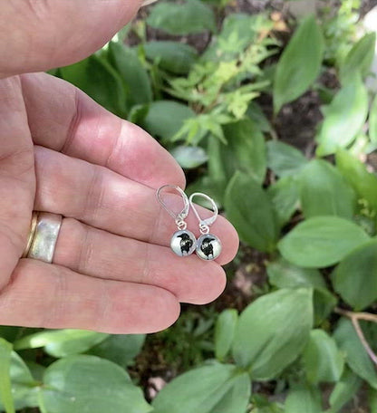 CROW SHADOW - Tiny Round Earrings, Silver and Resin