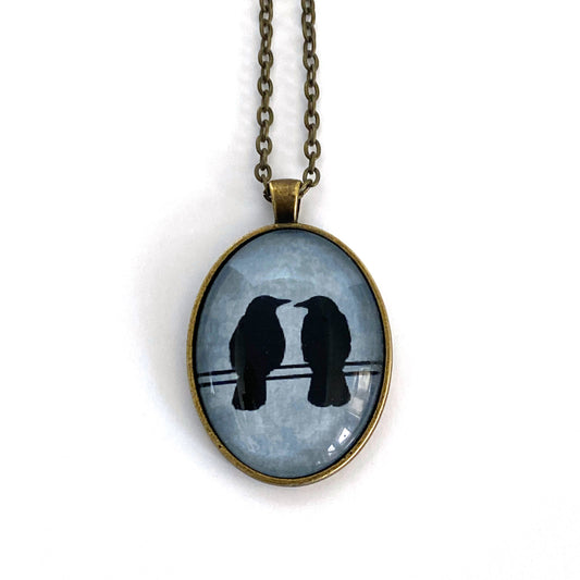 CROW COUPLE - Large Glass Pendant