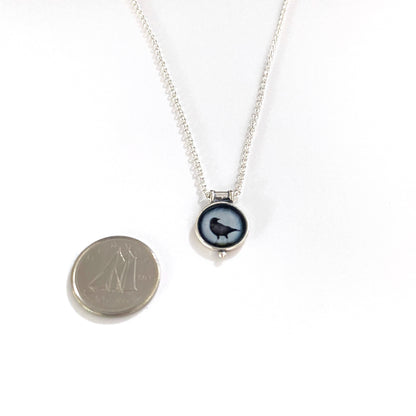 CROW LOOKS BACK - Miniature Pendant, Silver and Resin
