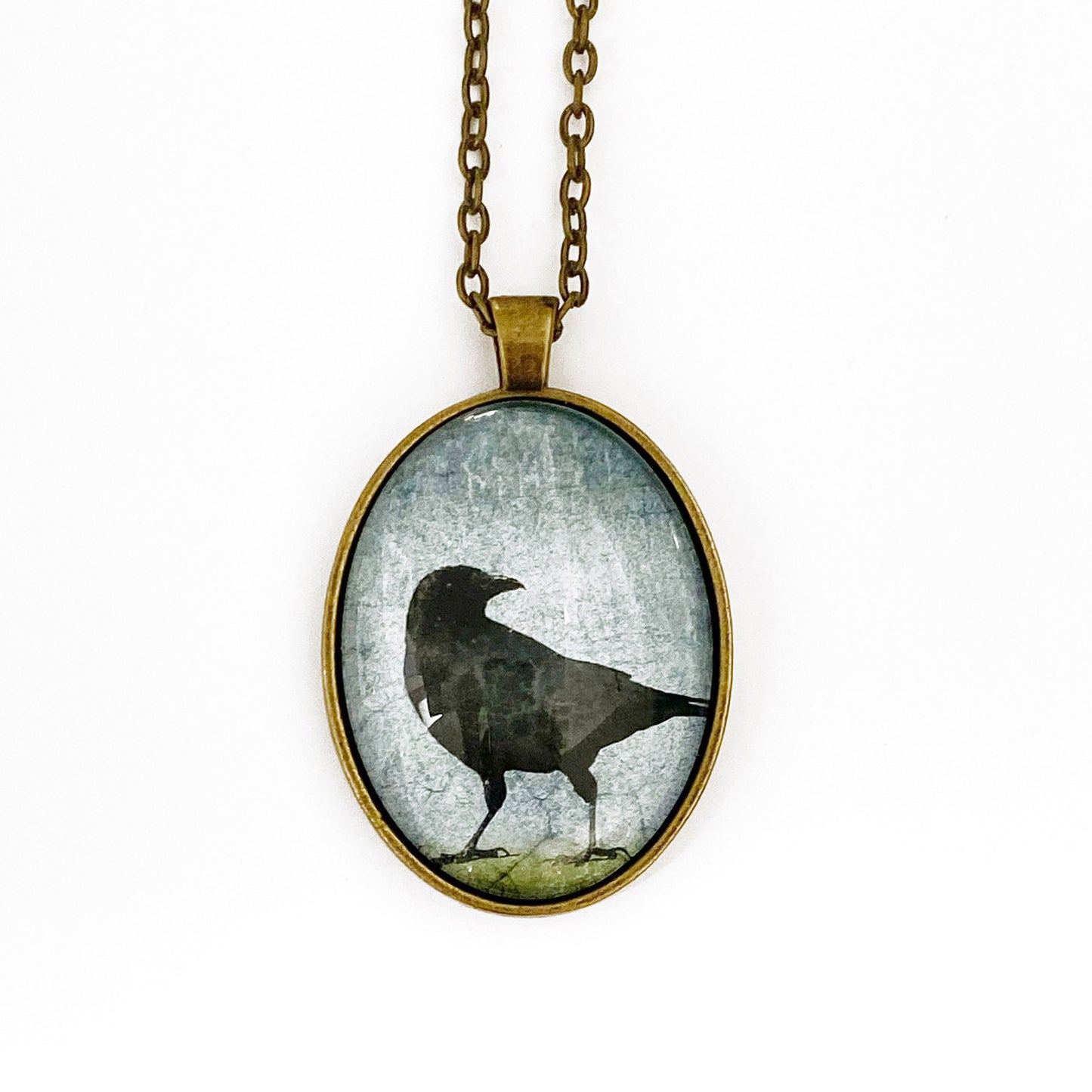 LOOKING BACK CROW - Large Glass Pendant