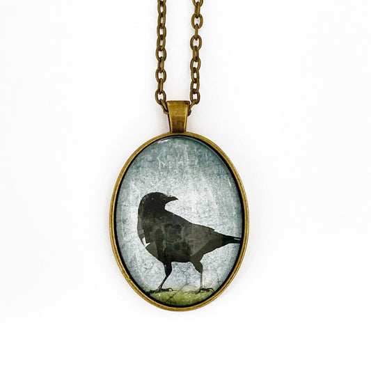 LOOKING BACK CROW - Large Glass Pendant