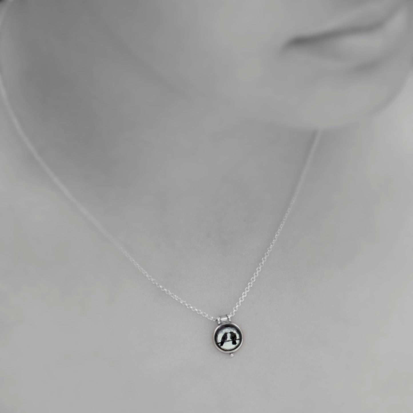 CROW COUPLE - Miniature Pendant, Silver and Resin