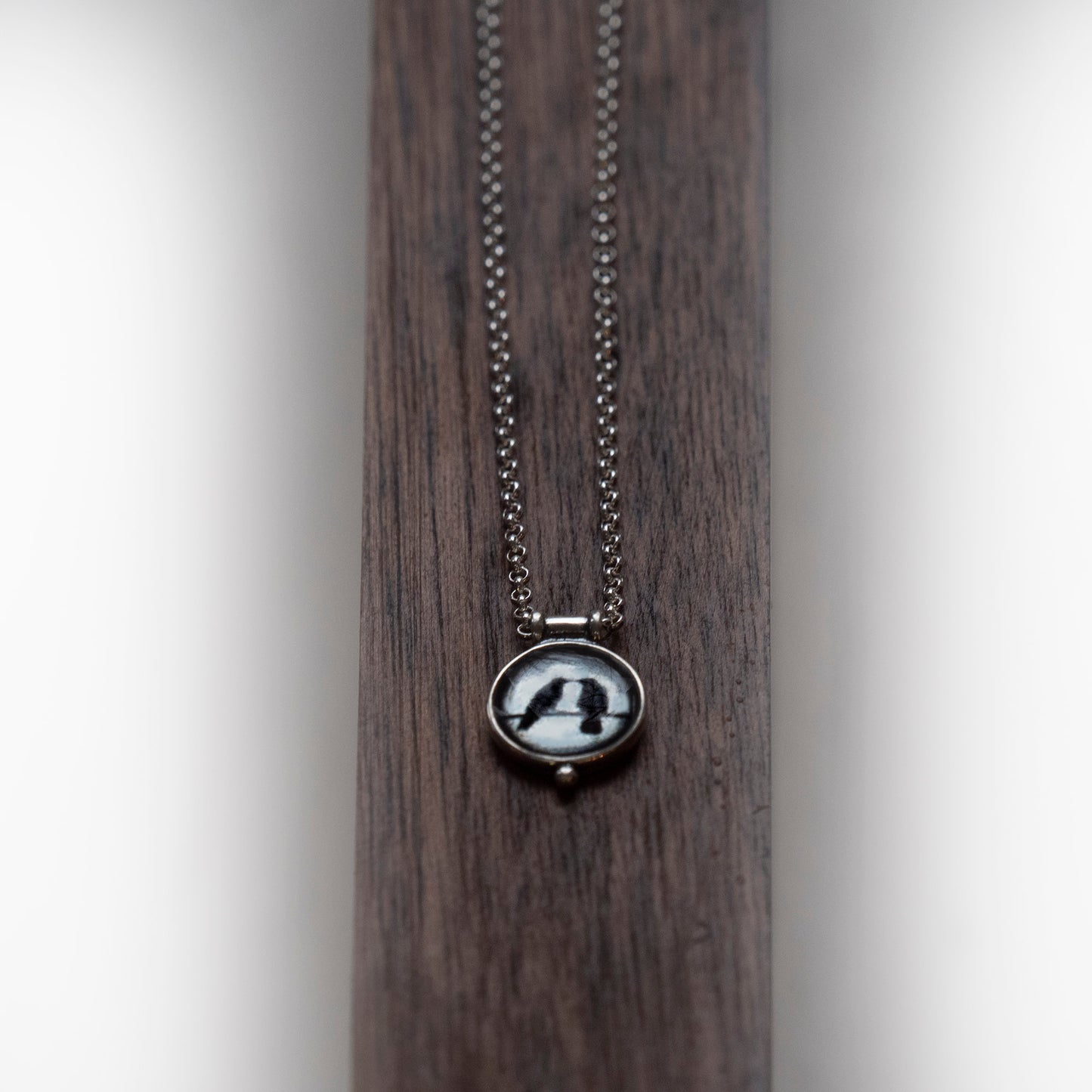 CROW COUPLE - Miniature Pendant, Silver and Resin