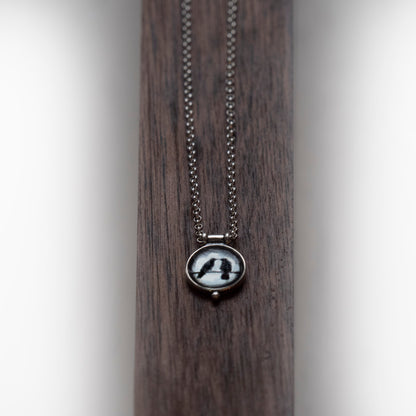 CROW COUPLE - Miniature Pendant, Silver and Resin