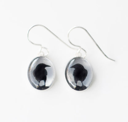 CROW SHADOW - Oval Earrings, Oval Earrings, Silver and Resin
