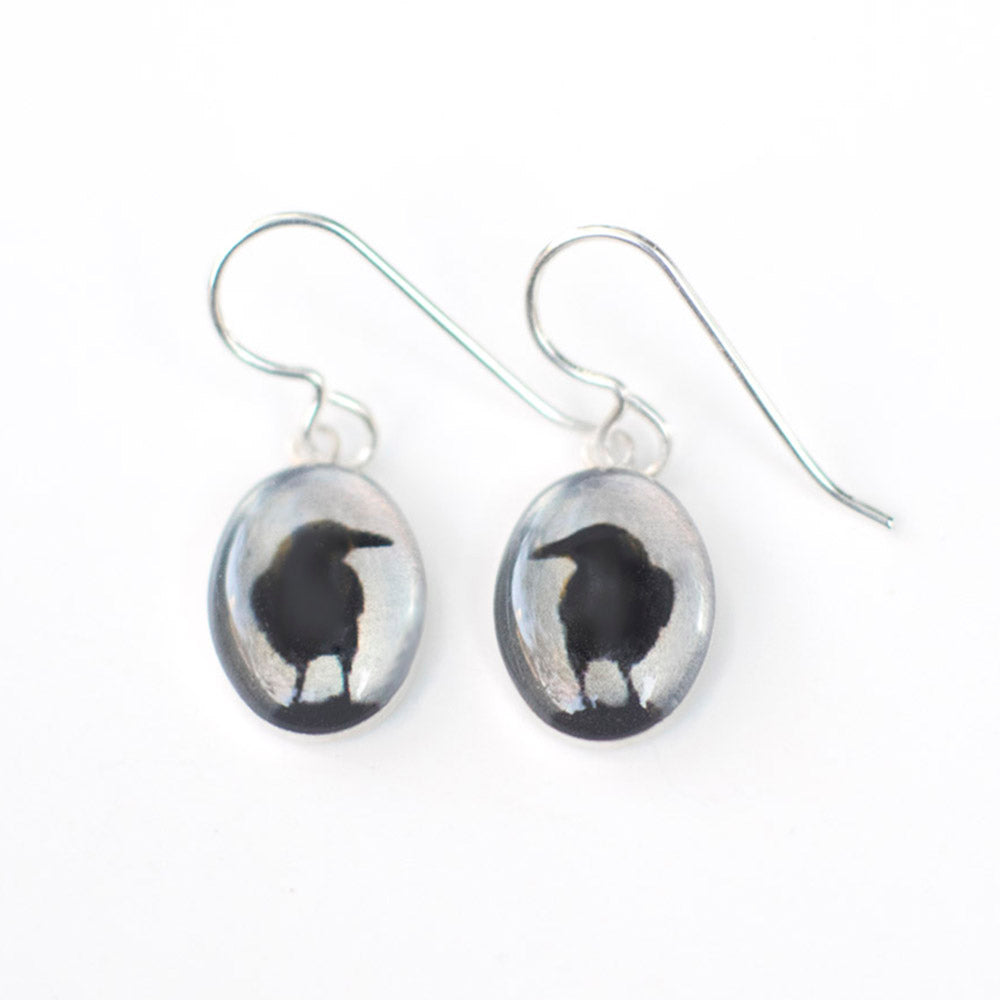 CROW SHADOW - Oval Earrings, Oval Earrings, Silver and Resin