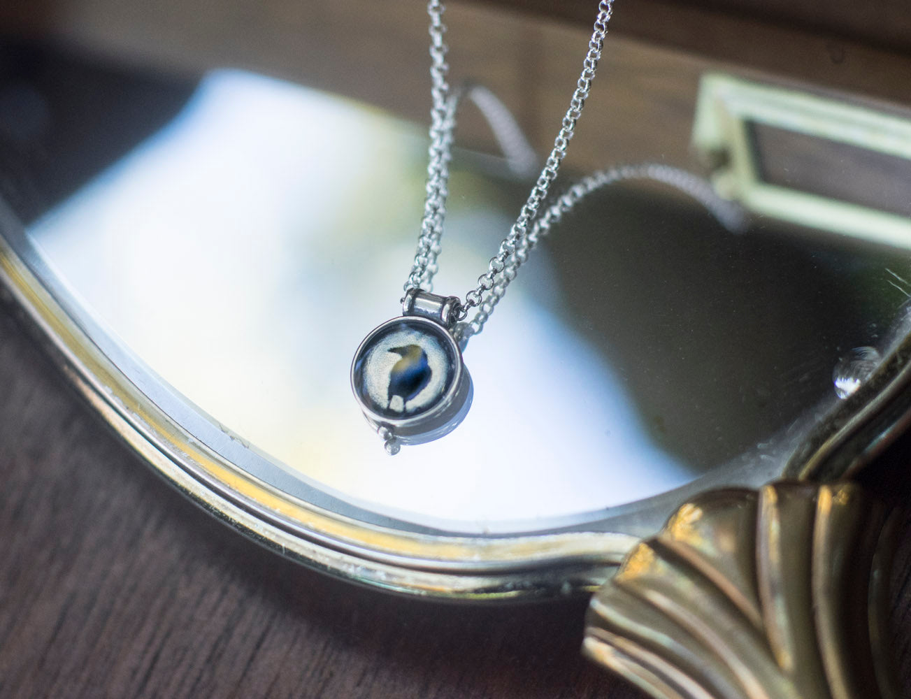 CROW SHADOW - Miniature Pendant, Silver and Resin