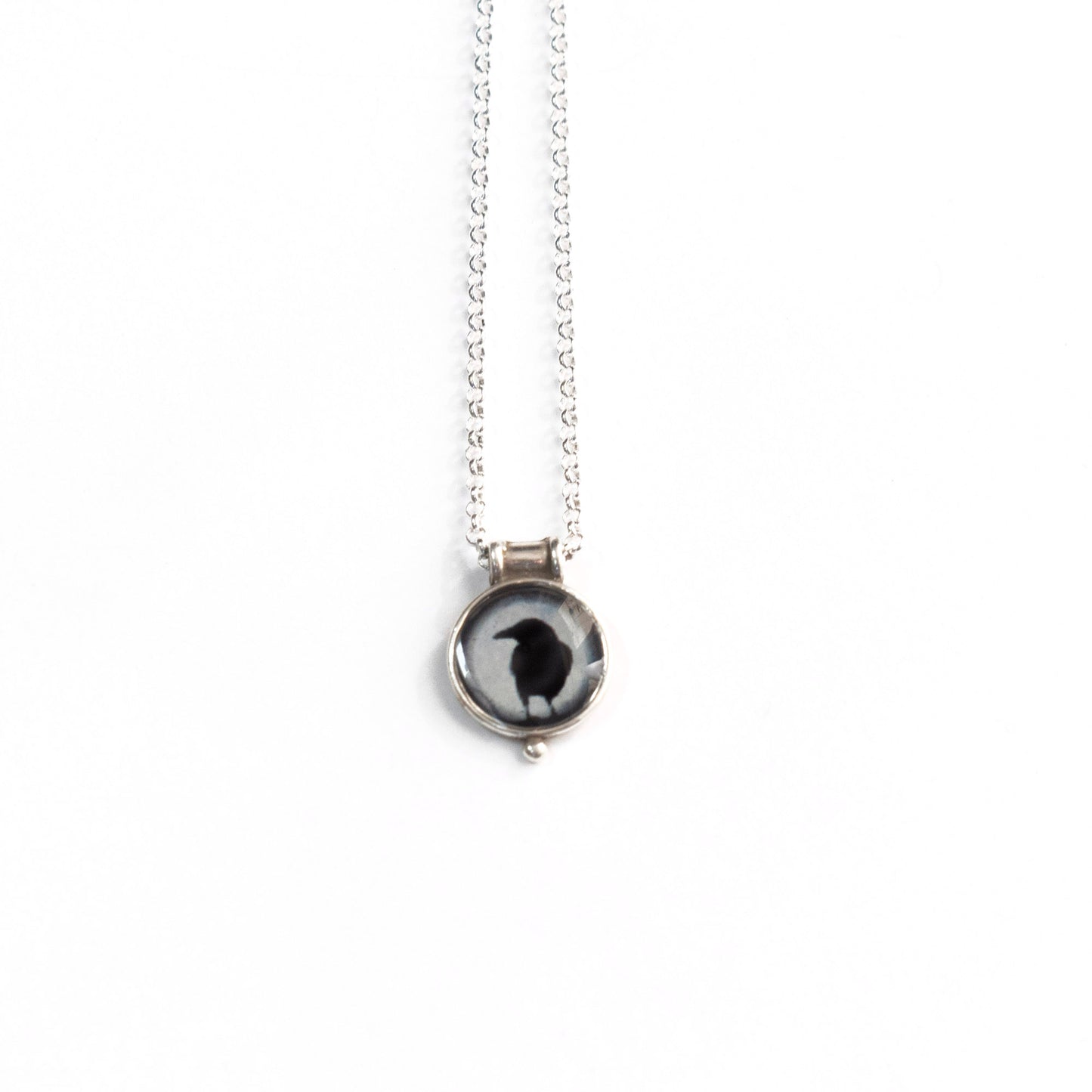 CROW SHADOW - Miniature Pendant, Silver and Resin
