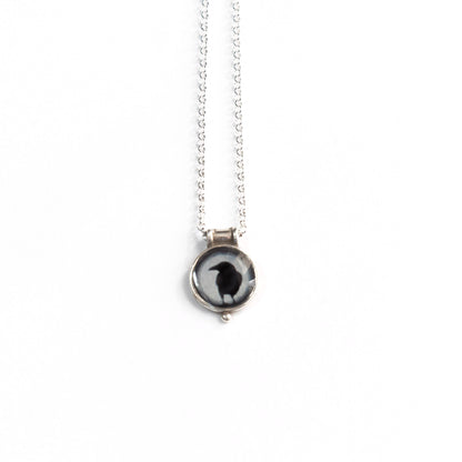 CROW SHADOW - Miniature Pendant, Silver and Resin