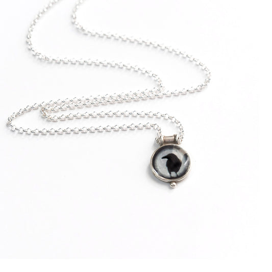CROW SHADOW - Miniature Pendant, Silver and Resin