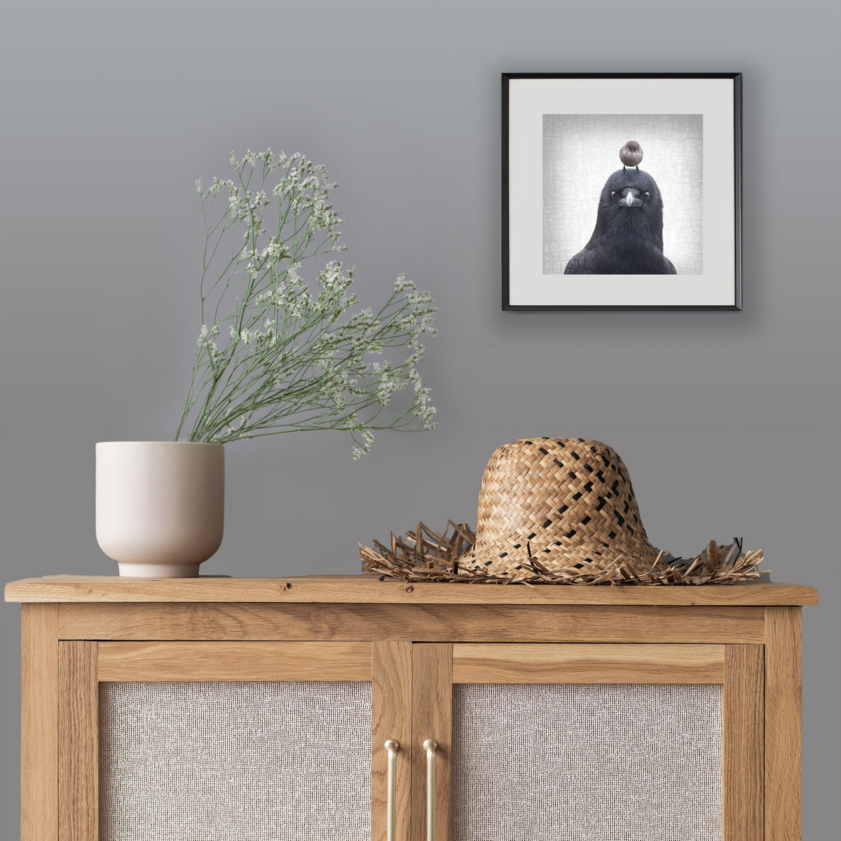 Judgemental Crow with Agnes the Bushtit | Crow of Judgement