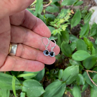 CROW SHADOW - Tiny Round Earrings, Silver and Resin