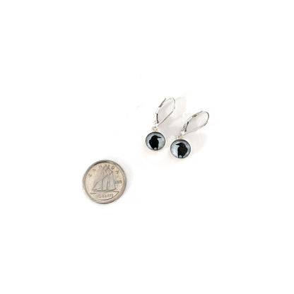 CROW SHADOW - Tiny Round Earrings, Silver and Resin