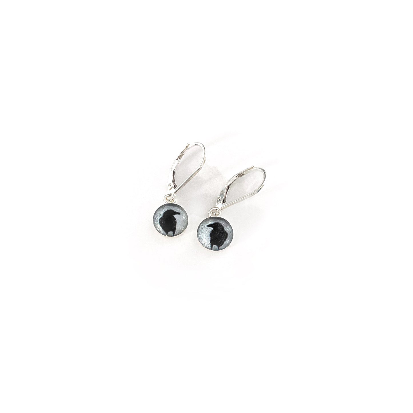 CROW SHADOW - Tiny Round Earrings, Silver and Resin