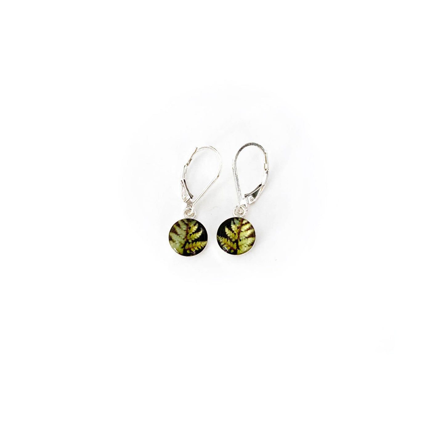 FERN- Tiny Round Earrings, Silver and Resin