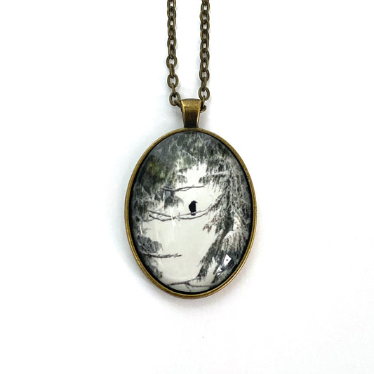 FOREST RAVEN - Large Glass Pendant