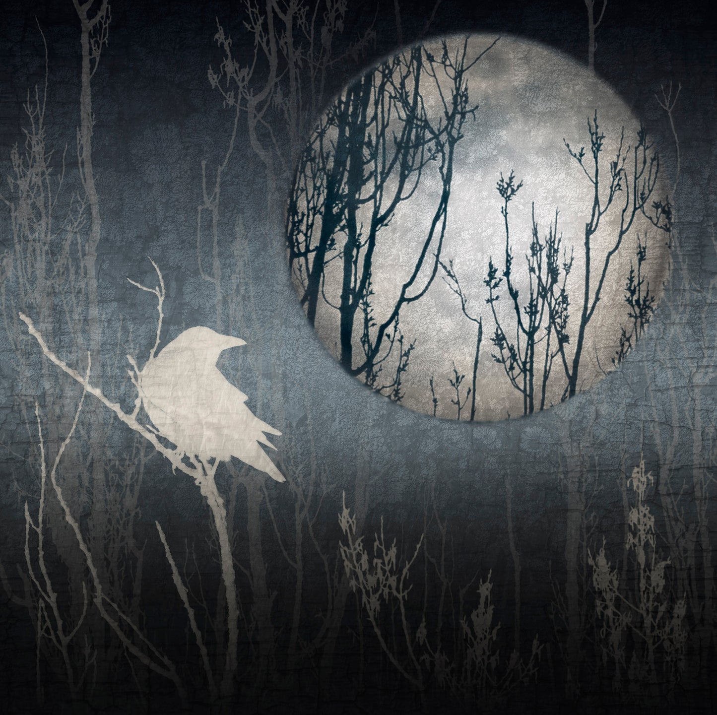 CROW, MOON, DREAMS - Fine Art Print, Blue Crow Series