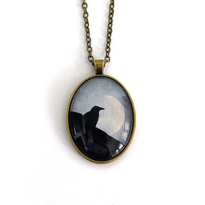 HALF MOON CROW - Large Glass Pendant