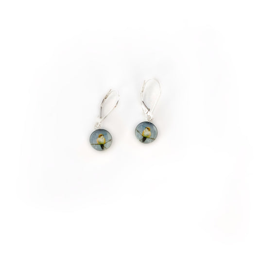 HUMMINGBIRD - Tiny Round Earrings, Silver and Resin