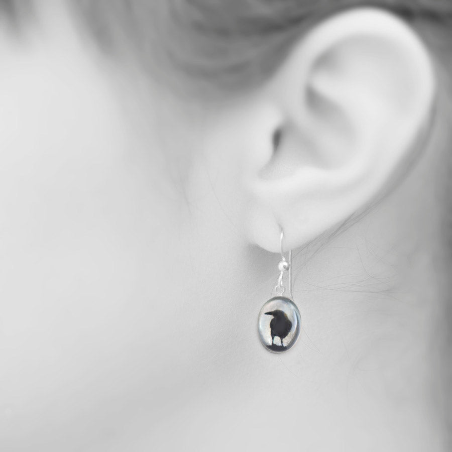 CROW SHADOW - Oval Earrings, Oval Earrings, Silver and Resin