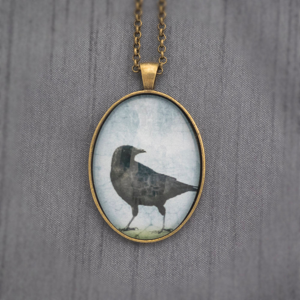 LOOKING BACK CROW - Large Glass Pendant