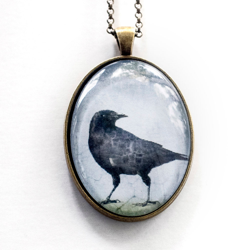 LOOKING BACK CROW - Large Glass Pendant