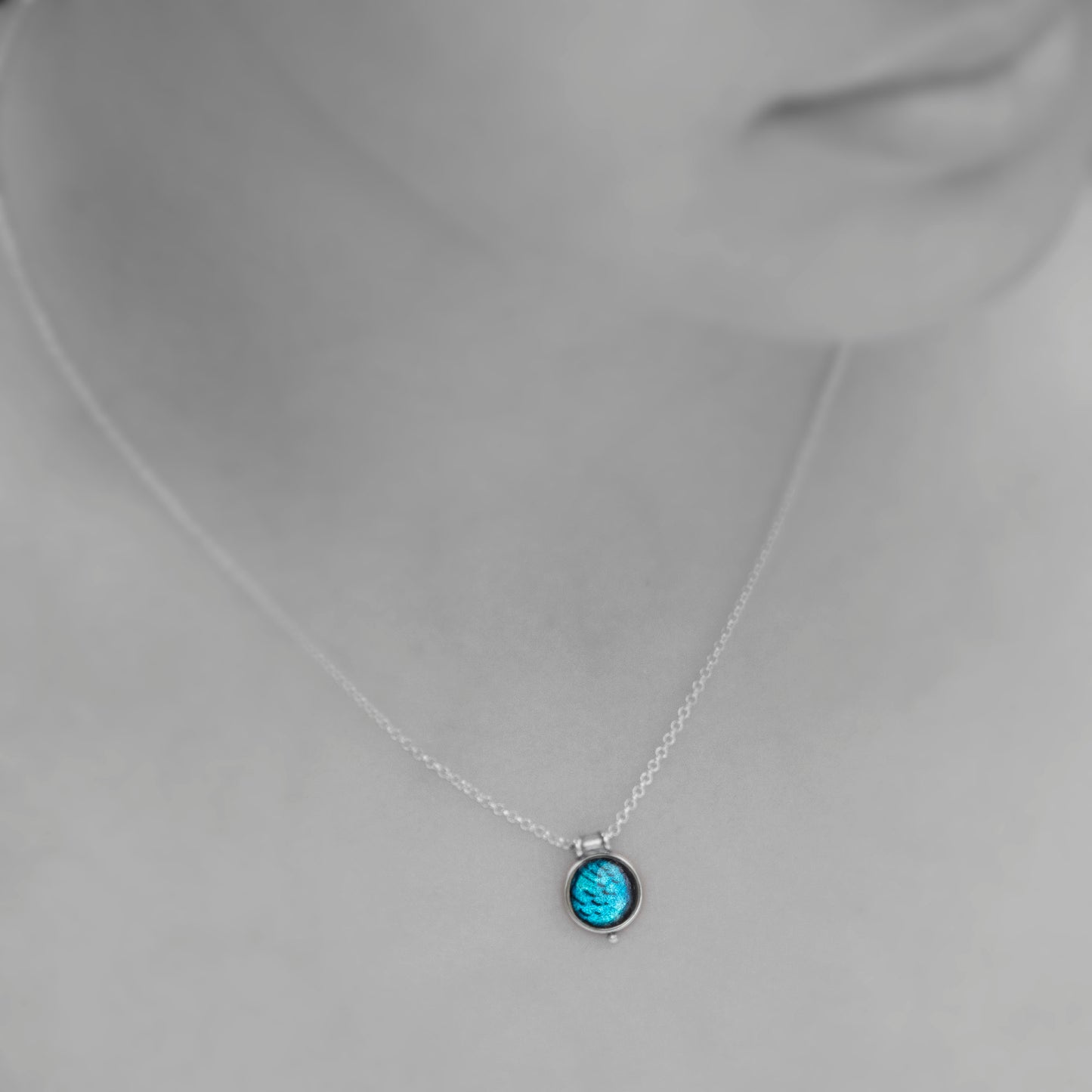 STELLER'S JAY FEATHERS - Miniature Pendant, Silver and Resin