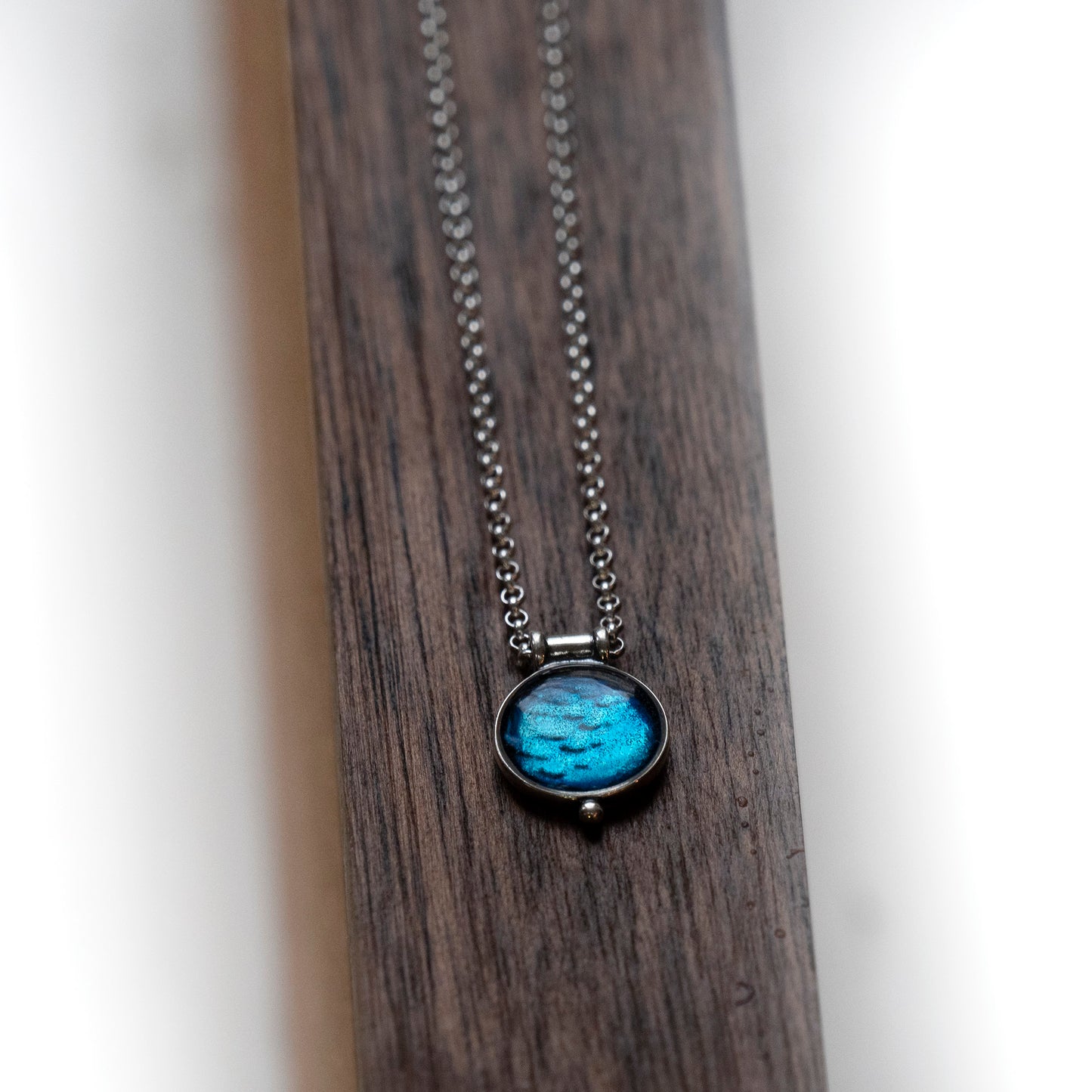 STELLER'S JAY FEATHERS - Miniature Pendant, Silver and Resin