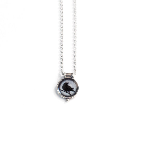 WATCHFUL CROW - Miniature Pendant, Silver and Resin